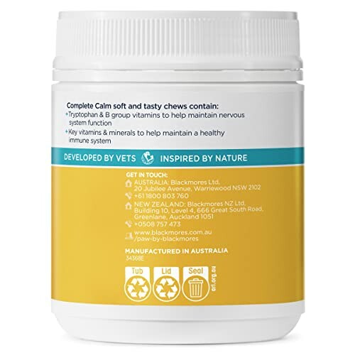 Blackmores calming chews container with product details