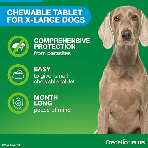 Chewable tablet for extra-large dogs with benefits listed.