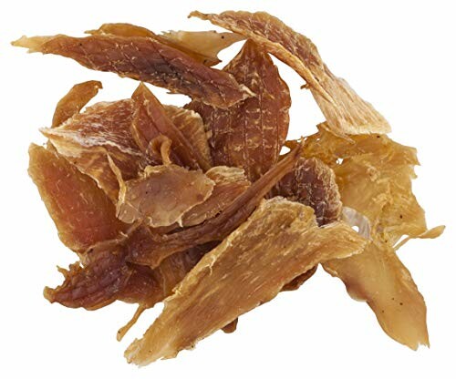 Pile of dried chicken dog treats.