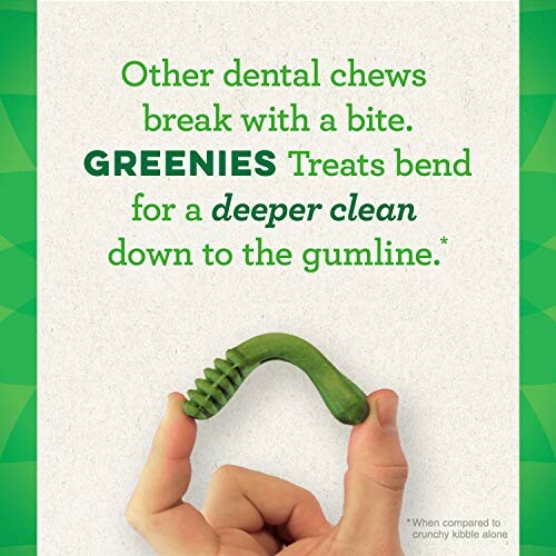 Greenies dental treat for deeper clean down to the gumline.