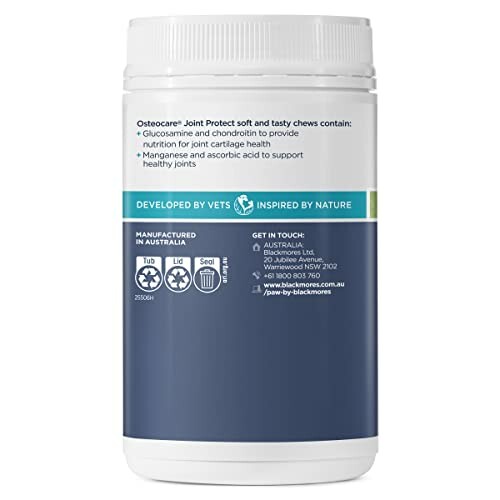 Back view of a joint protect supplement bottle with product information.