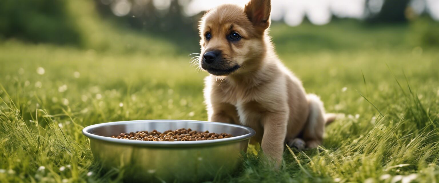Puppy eating dog food