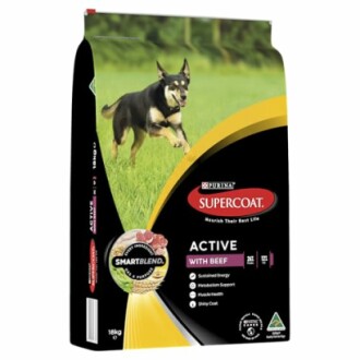Bag of Purina Supercoat Active dog food with beef